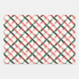 クリスマスレッドグリーン格子模様ラッピング紙 ラッピングペーパーシート