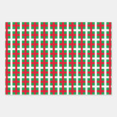 クリスマスレッドグリーン白い格子状のタータンチェック市松模様に ラッピングペーパーシート (正面3)