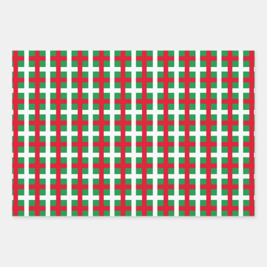 クリスマスレッドグリーン白い格子状のタータンチェック市松模様に ラッピングペーパーシート (正面3)