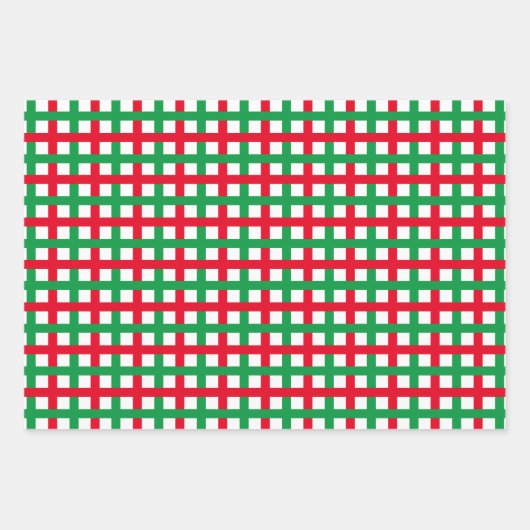 クリスマスレッドグリーン白い格子状のタータンチェック市松模様に ラッピングペーパーシート (正面2)