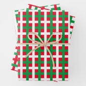 クリスマスレッドグリーン白い格子状のタータンチェック市松模様に ラッピングペーパーシート (インサイチュ)
