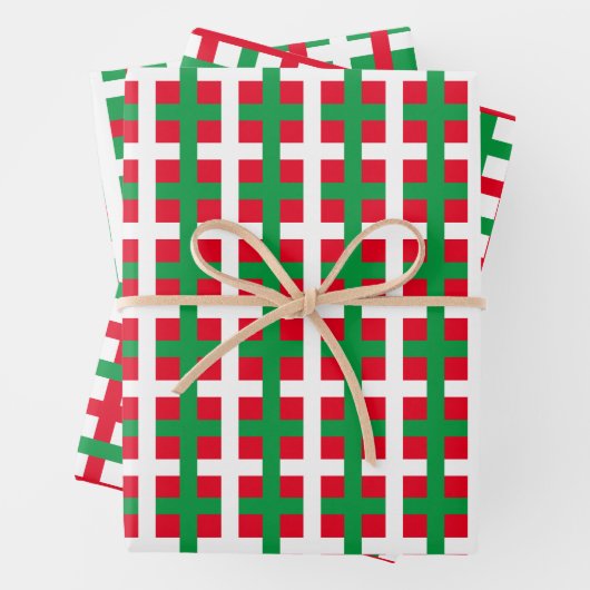 クリスマスレッドグリーン白い格子状のタータンチェック市松模様に ラッピングペーパーシート (インサイチュ)