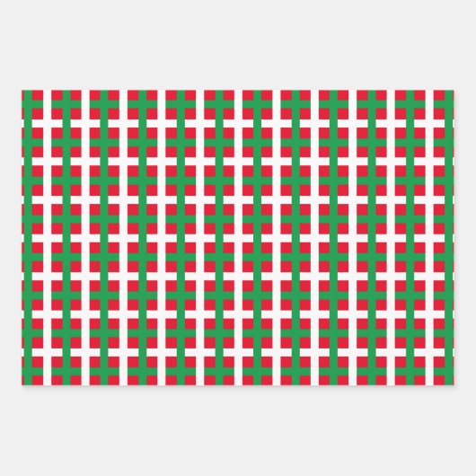 クリスマスレッドグリーン白い格子状のタータンチェック市松模様に ラッピングペーパーシート (正面)