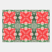 クリスマスレッドグリーン白ヴィンテージダマスクパターン ラッピングペーパーシート (正面3)