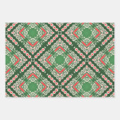 クリスマスレッドグリーン白ヴィンテージダマスクパターン ラッピングペーパーシート (正面2)