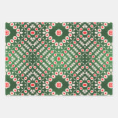 クリスマスレッドグリーン白ヴィンテージダマスクパターン ラッピングペーパーシート (正面)