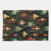 クリスマスレッドグリーン金ゴールドオーナメント キッチンタオル (横)