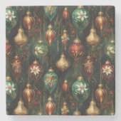 クリスマスレッドグリーン金ゴールドオーナメント ストーンコースター (正面)