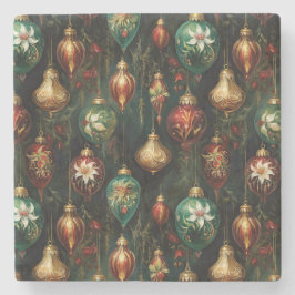 クリスマスレッドグリーン金ゴールドオーナメント ストーンコースター