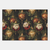 クリスマスレッドグリーン金ゴールドオーナメント ラッピングペーパーシート (正面3)