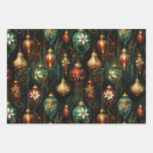 クリスマスレッドグリーン金ゴールドオーナメント ラッピングペーパーシート (正面)