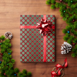 クリスマスレッドグリーン金ゴールドドット ラッピングペーパー