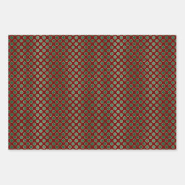 クリスマスレッドグリーン金ゴールドパターン ラッピングペーパーシート