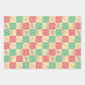 クリスマスレッドグリーン金ゴールドホリデーパターン ラッピングペーパーシート (正面2)