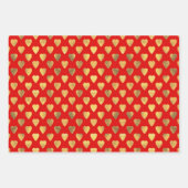 クリスマスレッドグリーン金ゴールドホリデーパターン ラッピングペーパーシート (正面3)