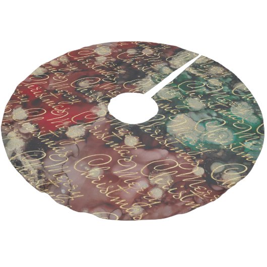 クリスマスレッドグリーン金ゴールド渦巻き ブラッシュドポリエステルツリースカート (アングル)