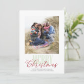 クリスマスレッドグリーン雪片パターン写真2枚 シーズンカード (スタンド正面)