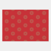 クリスマスレッドグリーン黒い金ゴールド星の雪片 ラッピングペーパーシート (正面)