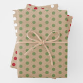 クリスマスレッドグリーン&ホワイトクラフト水玉模様 ラッピングペーパーシート (インサイチュ)