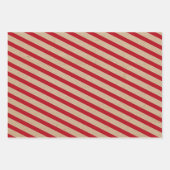 クリスマスレッドグリーン&ホワイトストライプズ素朴クラフト ラッピングペーパーシート (正面2)