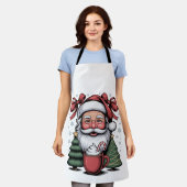 クリスマスレッドコケットサンタクリスマスホリデーファミリー エプロン (着用した状態)