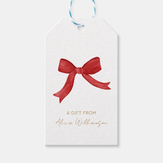 クリスマスレッドコケッパーソナライズされたトの弓贈り物 ギフトタグ (正面)