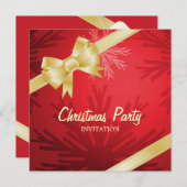 クリスマスレッドゴールデンボウパーティの招待状 招待状 (正面/裏面)