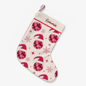 クリスマスレッドサンタディスコボール名前をカスタムする スモールクリスマスストッキング (正面 (吊り時))