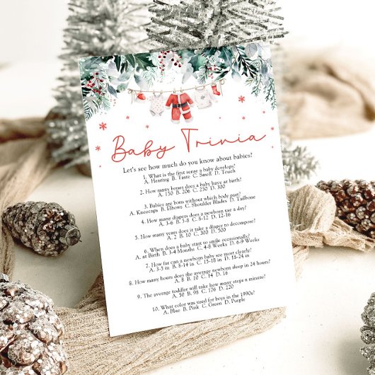 クリスマスレッドサンタベビーシャワーベビートリビアゲーム 招待状