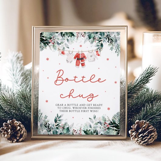 クリスマスレッドサンタベビーシャワーボトルチュグサイン ポスター