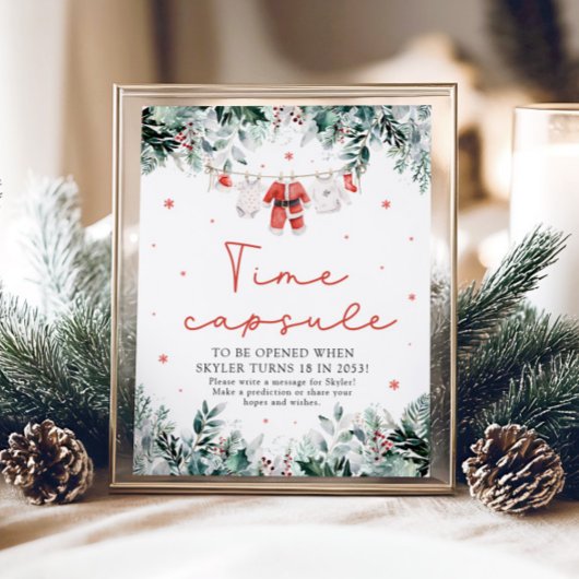 クリスマスレッドサンタベビーシャワー時間カプセルのサイン ポスター