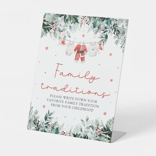 クリスマスレッドサンタベビー家族の伝統ゲーム 台座サイン (正面)