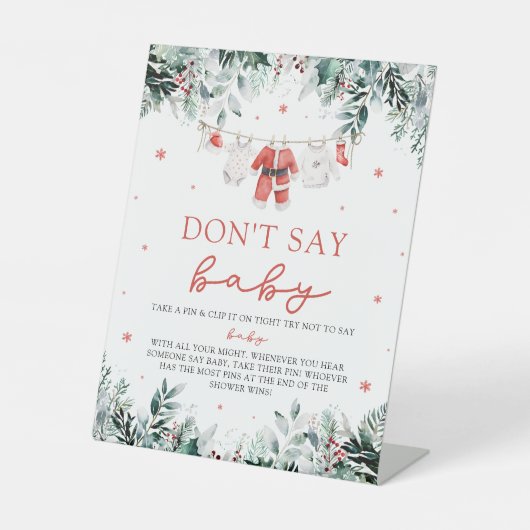 クリスマスレッドサンタベビー言わないベビーベビーシャワー 台座サイン (正面)