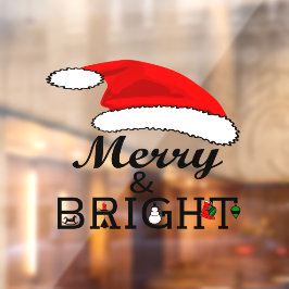 クリスマスレッドサンタメリーハットと明るいビニル ウィンドウサイン