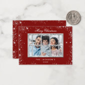 クリスマスレッドシルバーグリッターの写真窓 ノートカード (正面/裏面インサイチュ)