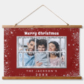 クリスマスレッドシルバーグリッターの写真窓 吊り下げ型タペストリー (正面)