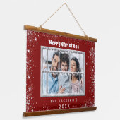 クリスマスレッドシルバーグリッターの写真窓 吊り下げ型タペストリー (傾斜あり)