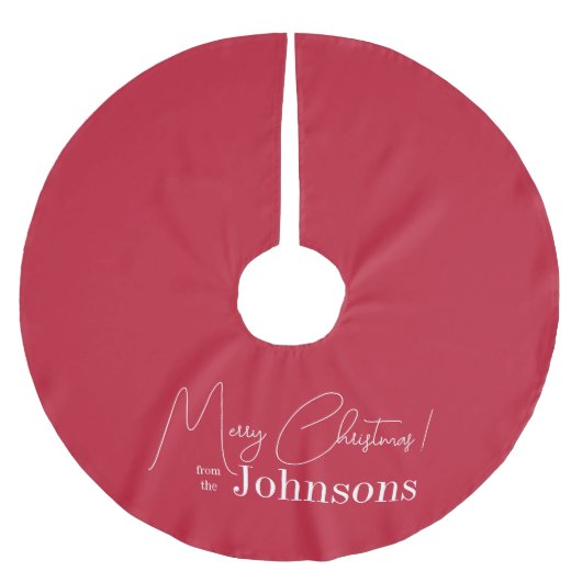 クリスマスレッドシンプルモダンファミリー ブラッシュドポリエステルツリースカート (正面)