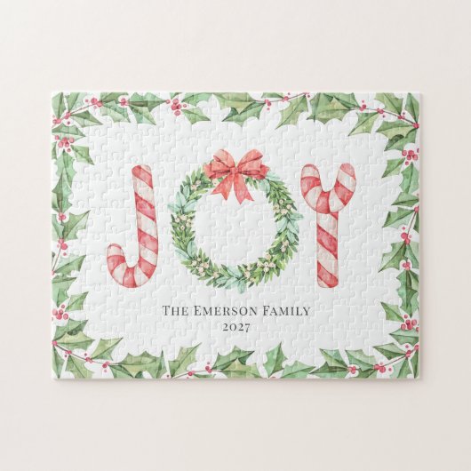 クリスマスレッドジョイウォーターカラーリース緑 ジグソーパズル (横)
