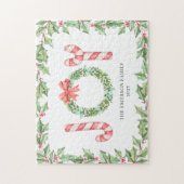 クリスマスレッドジョイウォーターカラーリース緑 ジグソーパズル (縦)