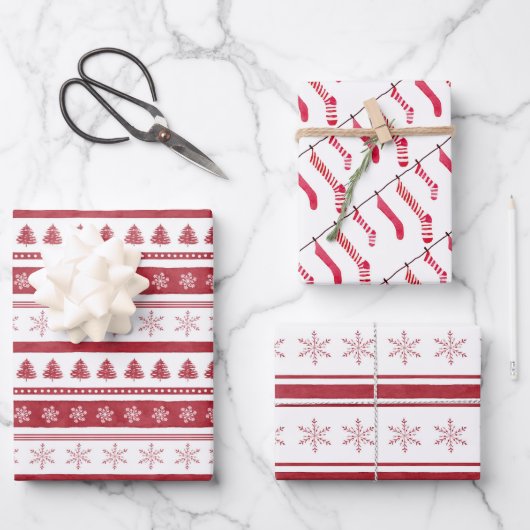 クリスマスレッドストッキングラッピング紙シート ラッピングペーパーシート (正面)