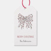 クリスマスレッドストリングライトボウドードルミニマルー ギフトタグ (正面)