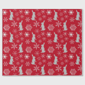 クリスマスレッドスノーフレークとバンニー ラッピングペーパー (フラット)