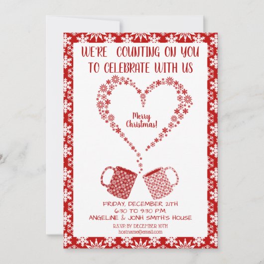 クリスマスレッドスノーフレークマグのパーソナライズ 招待状 (正面)