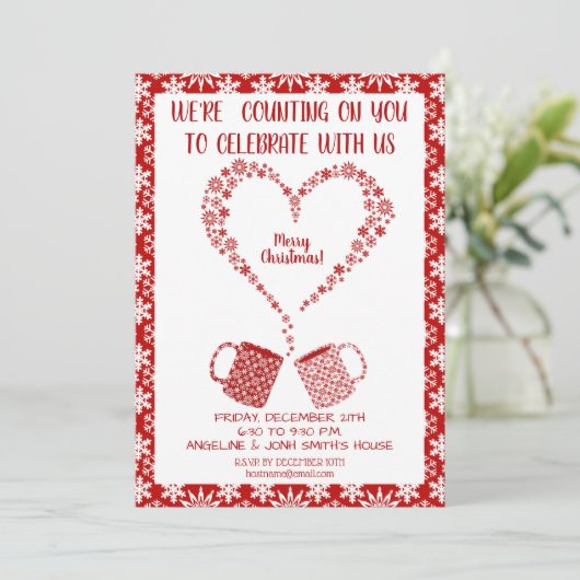 クリスマスレッドスノーフレークマグのパーソナライズ 招待状 (スタンド正面)