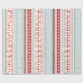 クリスマスレッドターコイズスノーフレークのトナカイストライプー ラッピングペーパー (フラット)