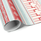 クリスマスレッドターコイズスノーフレークのトナカイストライプー ラッピングペーパー (ロールコーナー)