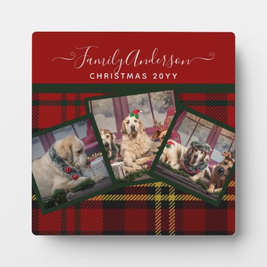 クリスマスレッドタータンチェックフォトコラージギフト フォトプラーク (正面)