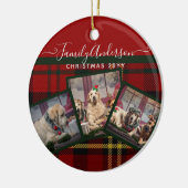 クリスマスレッドタータンチェックフォトコラージュ セラミックオーナメント (左)