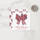 クリスマスレッドタータンチェック格子弓エンクロージャー ノートカード (正面/裏面インサイチュ)